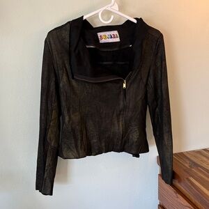 Sojara-Rolling Stones sequin back. Black and Gold Suede-Feel Women's Jacket